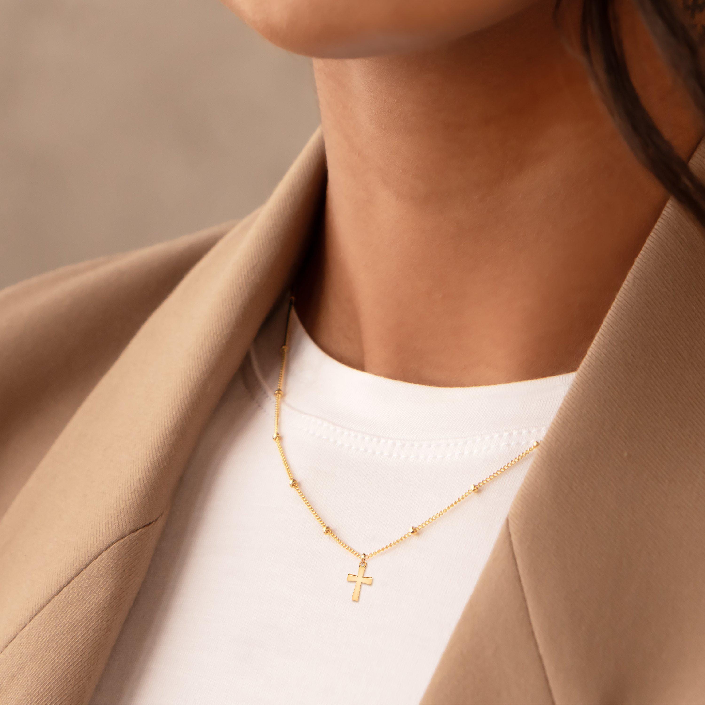 Plain Cross Pendant Beady Necklace