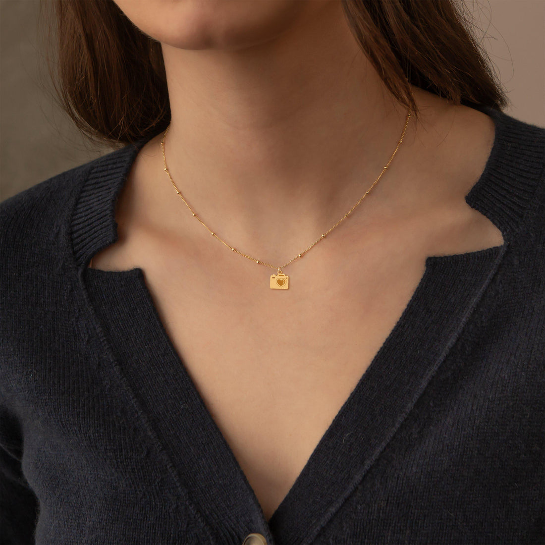 Camera Heart Pendant Beady Necklace