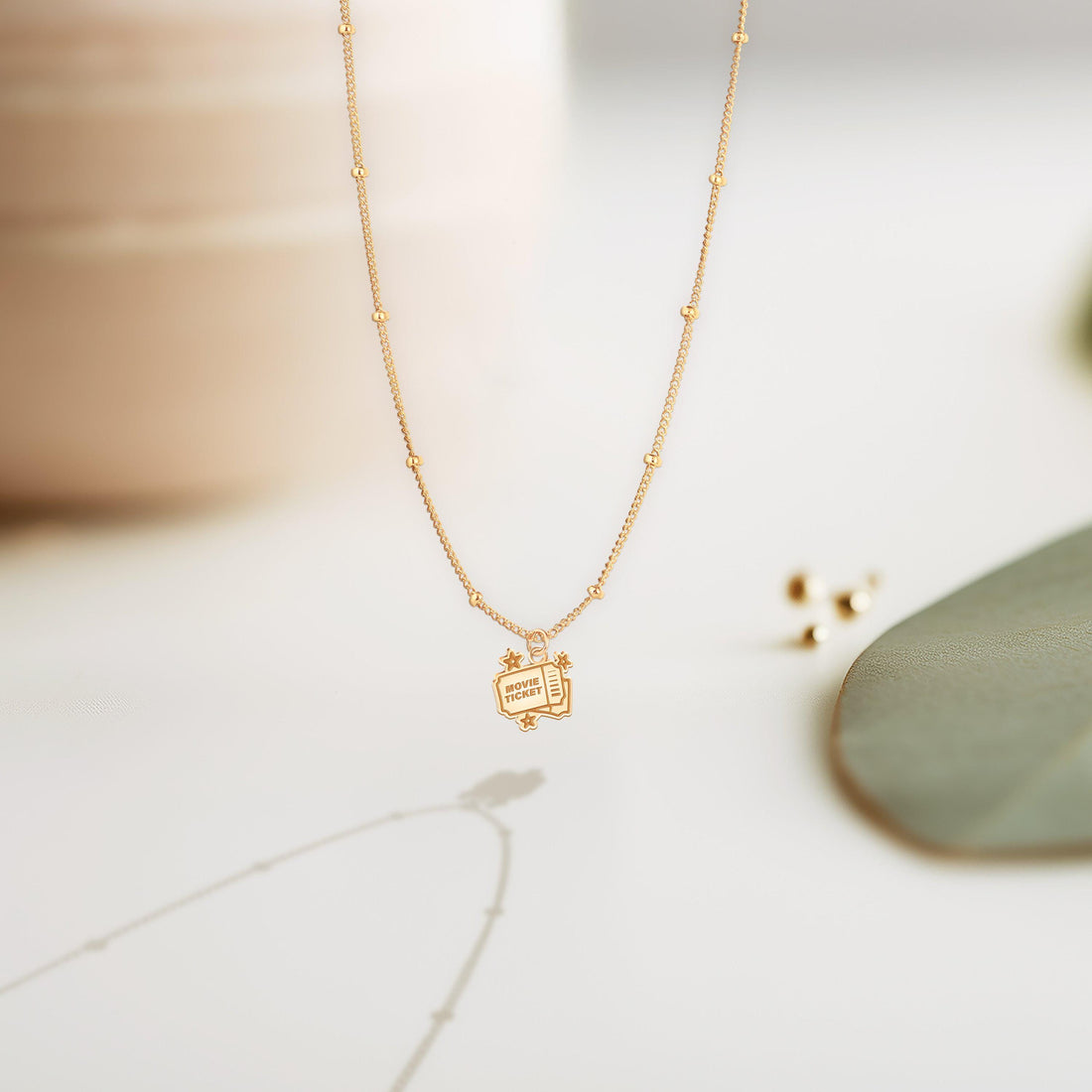 Movie Ticket Pendant Beady Necklace