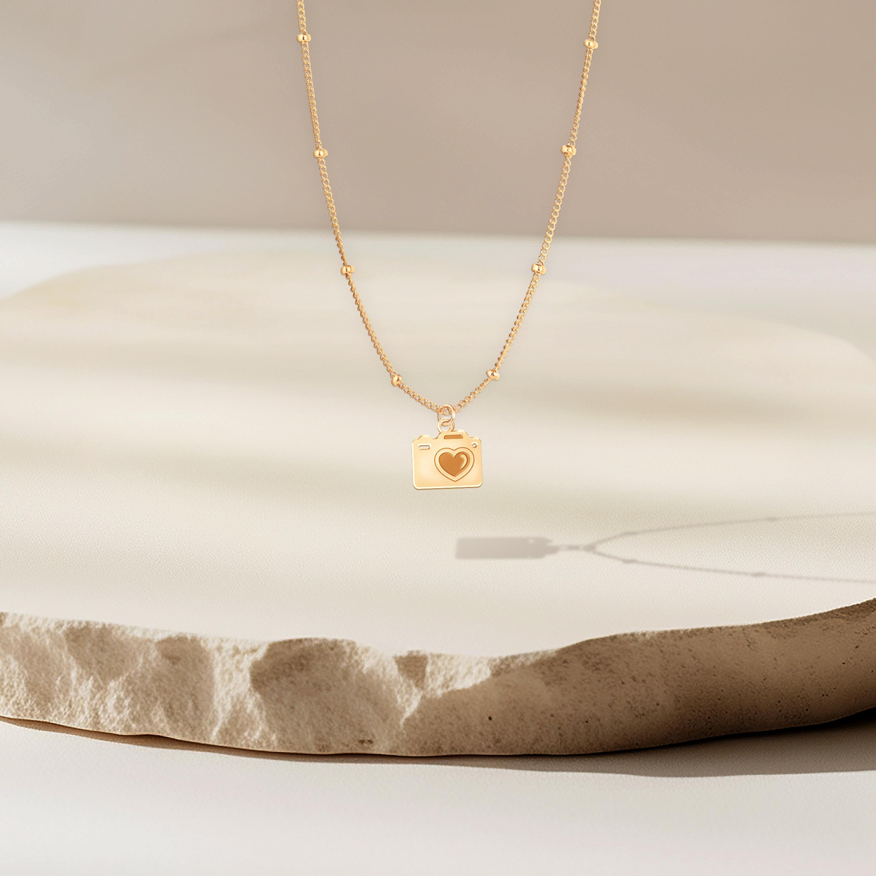 Camera Heart Pendant Beady Necklace