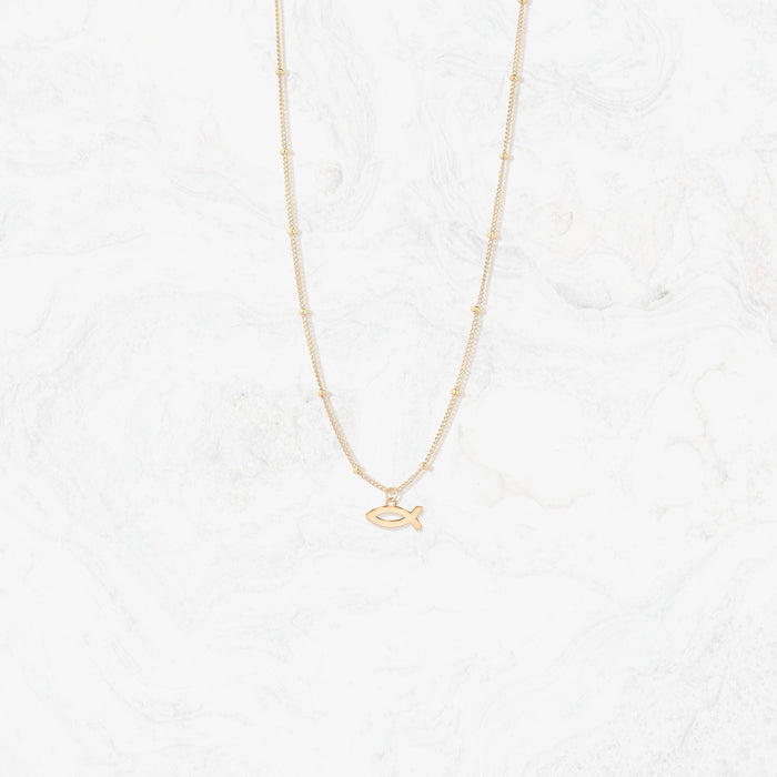Jesus Fish Cutout Pendant Beady Necklace