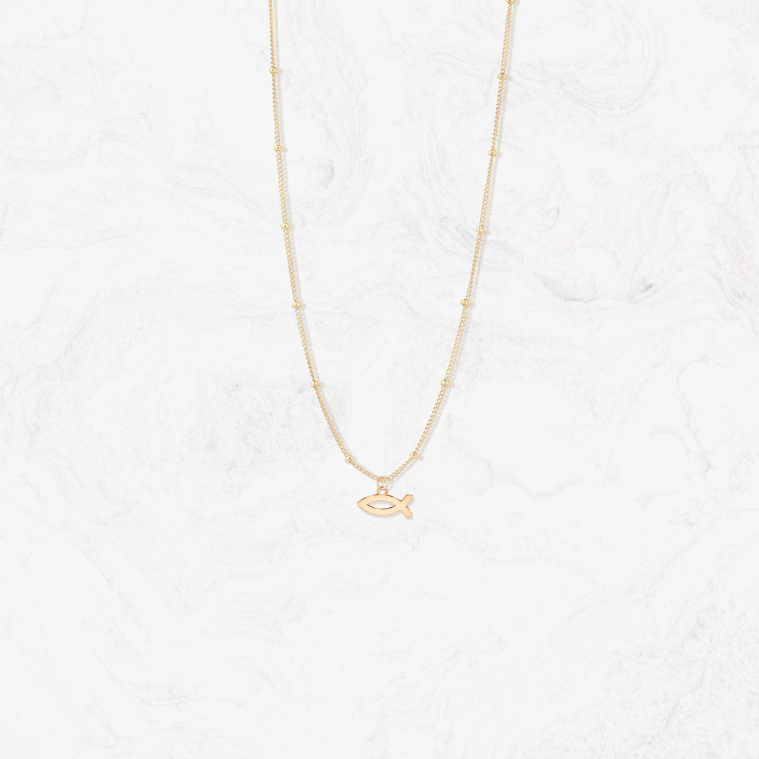Jesus Fish Cutout Pendant Beady Necklace