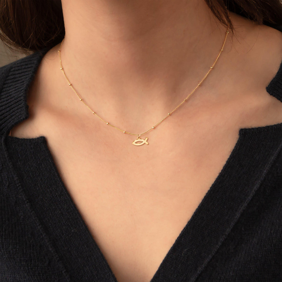 Ichthys Jesus Fish Charm Necklace