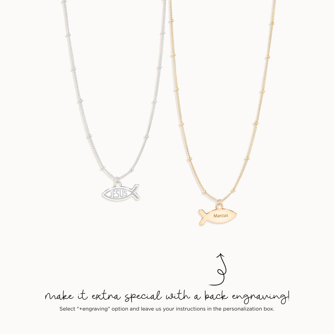 Jesus Fish Left Beady Necklace
