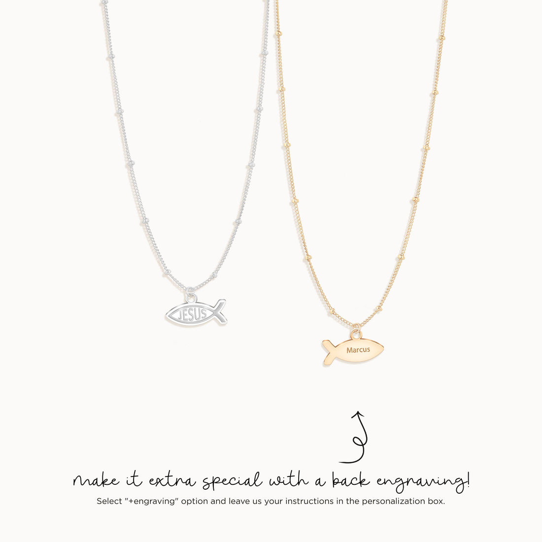 Ichthys Jesus Fish Charm Necklace