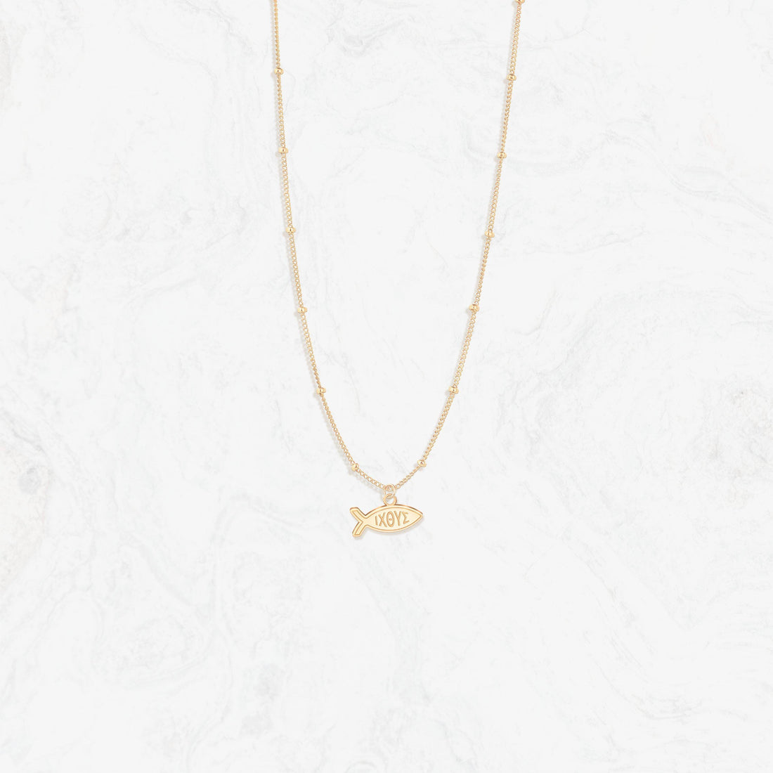 Jesus Ichthys Fish Right Beady Necklace