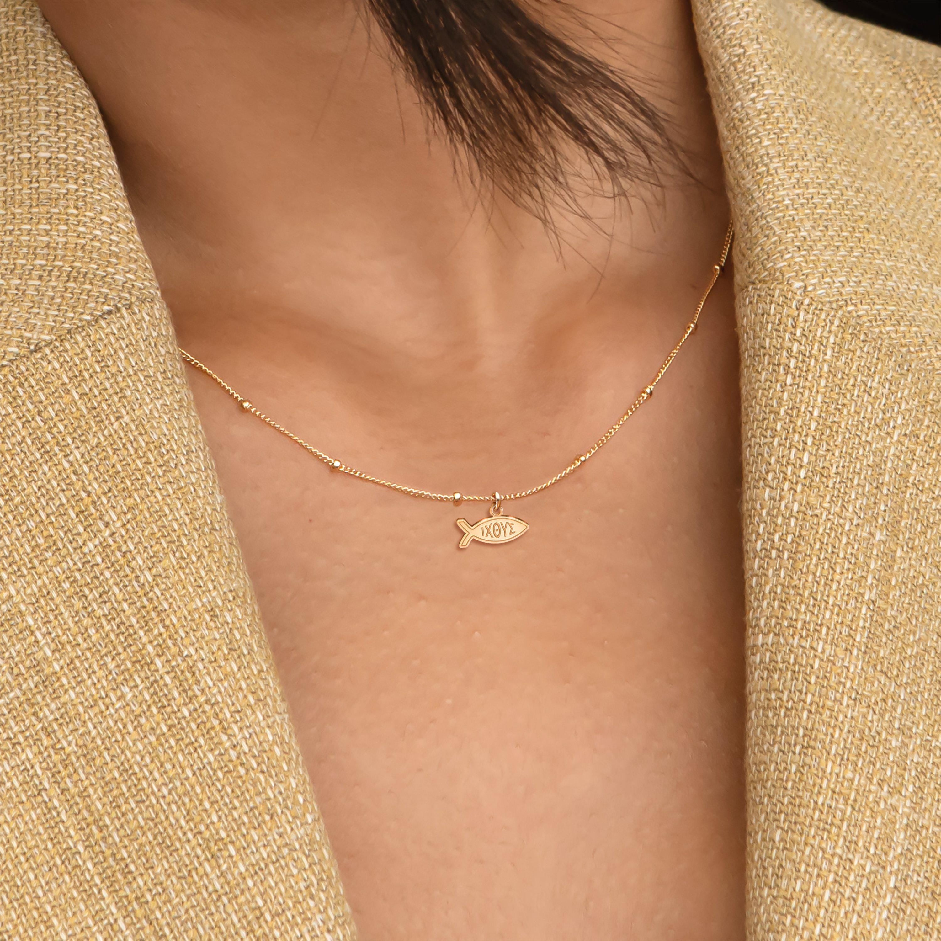 Jesus Ichthys Fish Right Beady Necklace