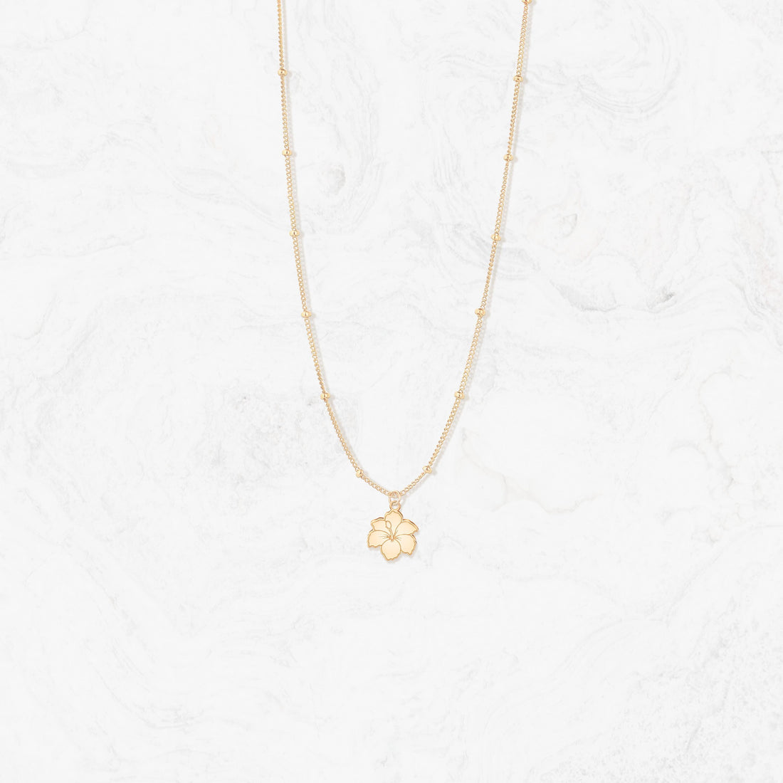 Hibiscus Flower Pendant Beady Necklace
