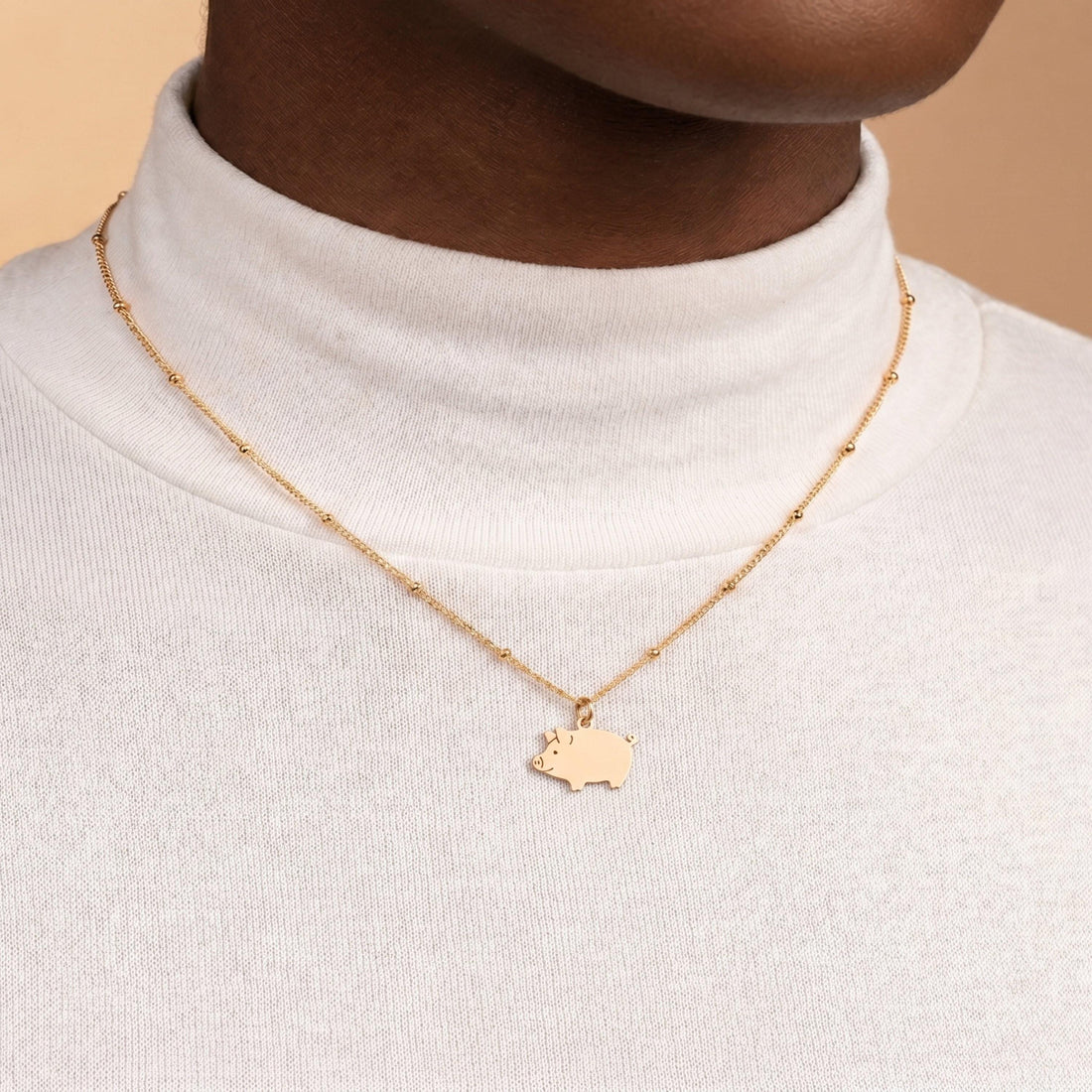 Pig Silhouette Beady Necklace