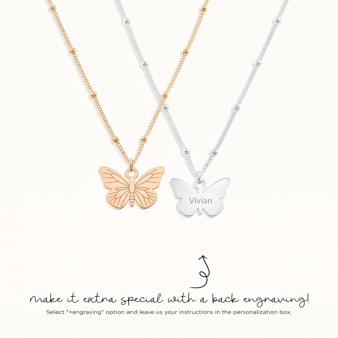 Butterfly Silhouette Charm Beady Necklace