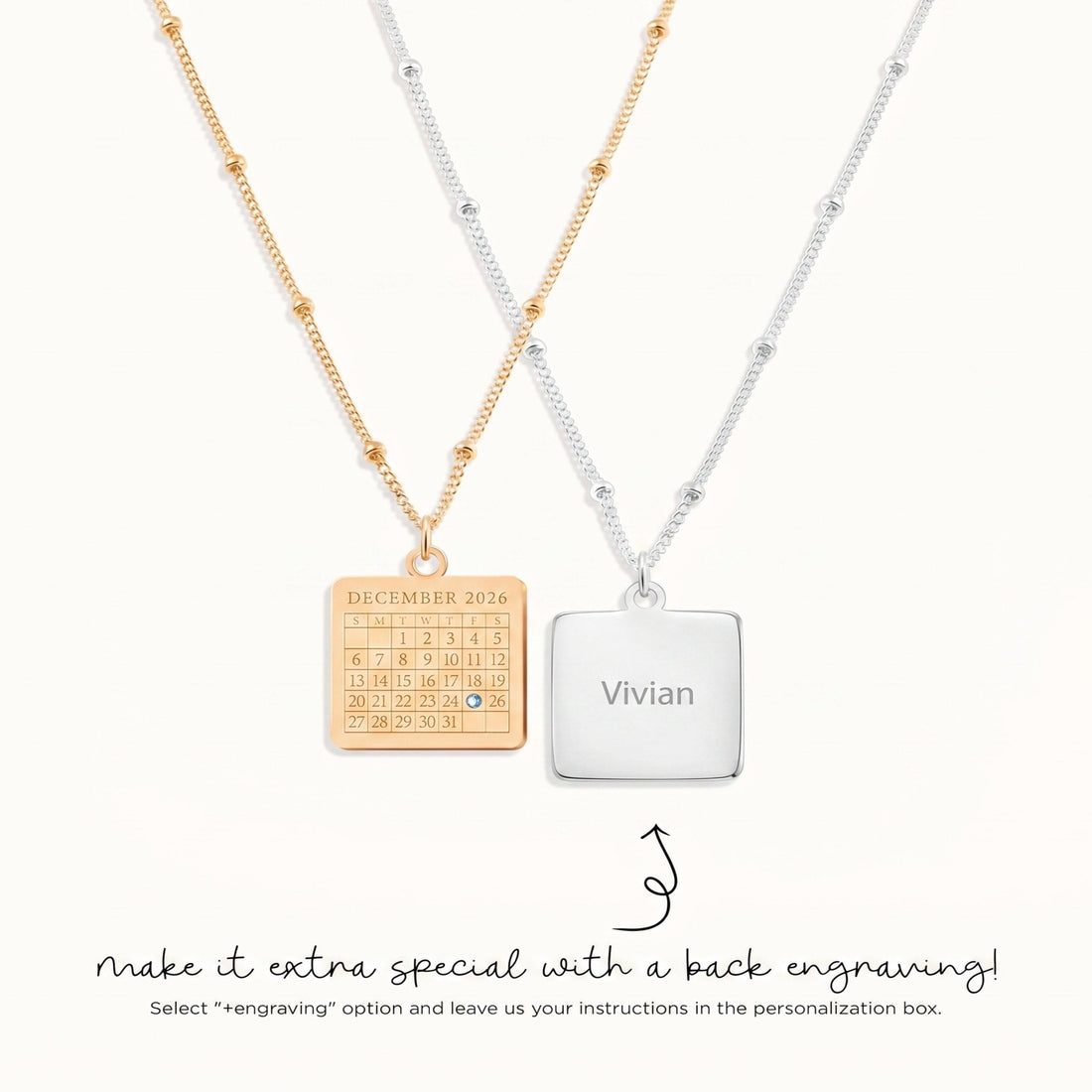 Calendar Square Charm Necklace