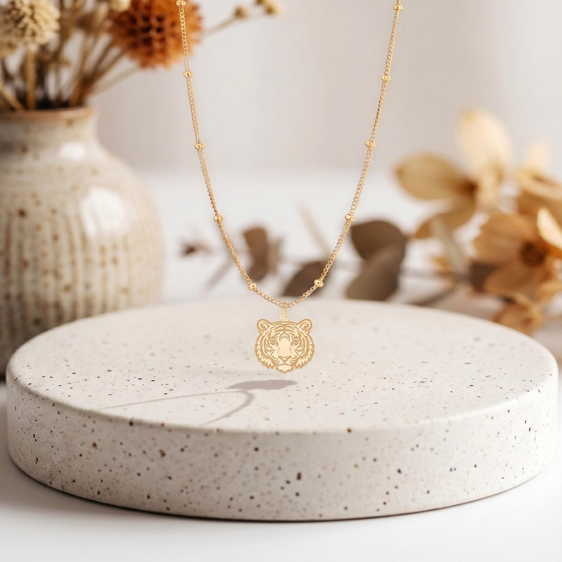 Tiger Head Charm Necklace