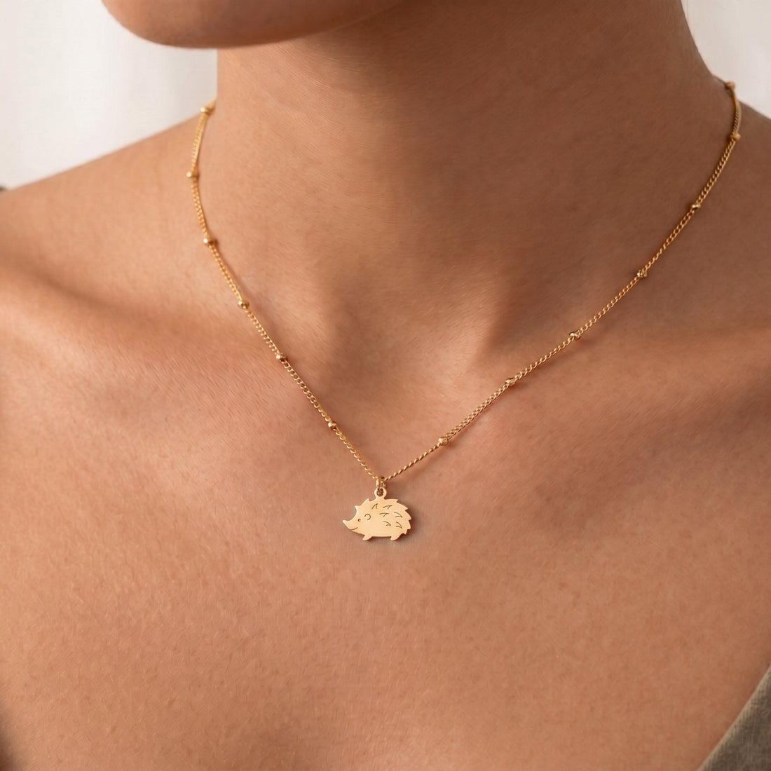 Hedgehog Pendant Beady Necklace