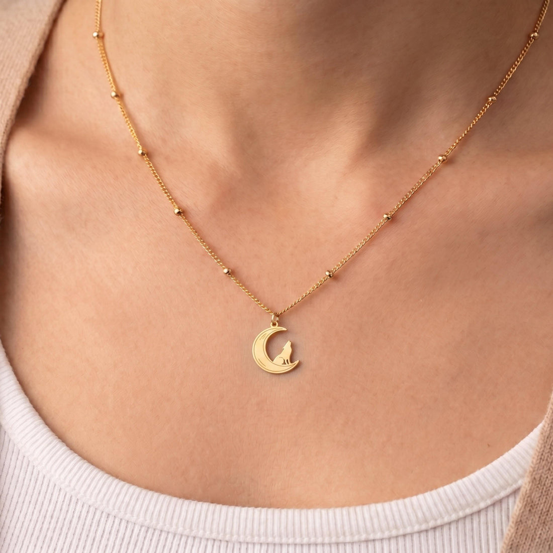 Moon Wolf Charm Necklace
