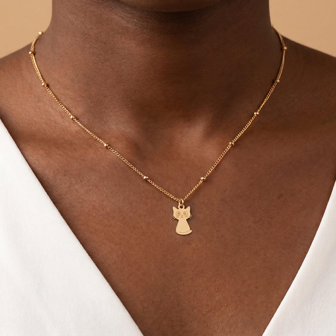 Cat Charm Beady Necklace