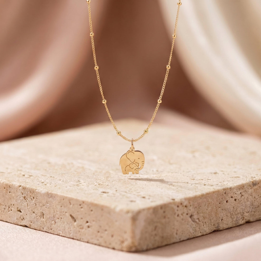 Elephant Mom Calf Charm Necklace