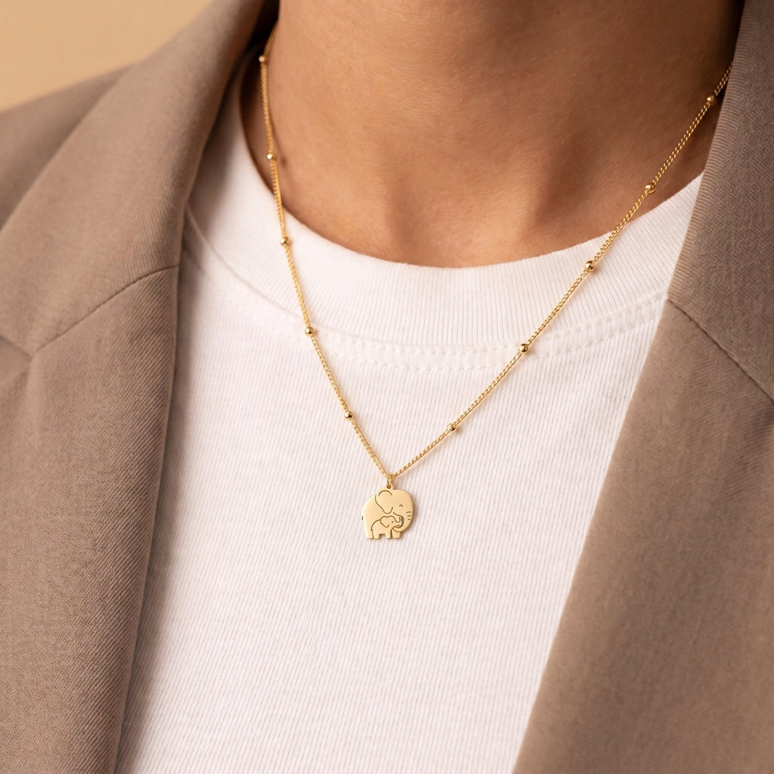Elephant Mom Calf Charm Necklace