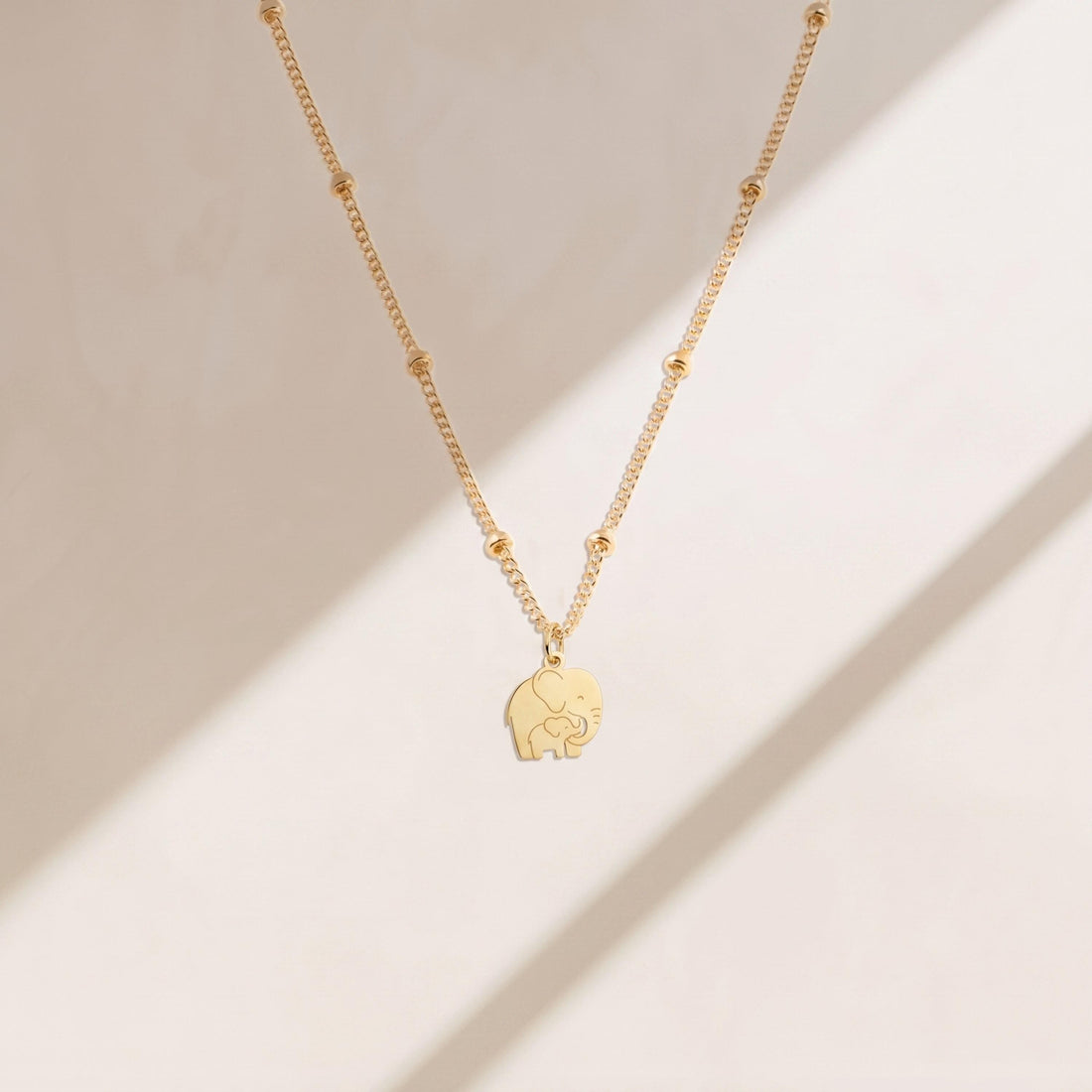 Elephant Mom Calf Charm Necklace