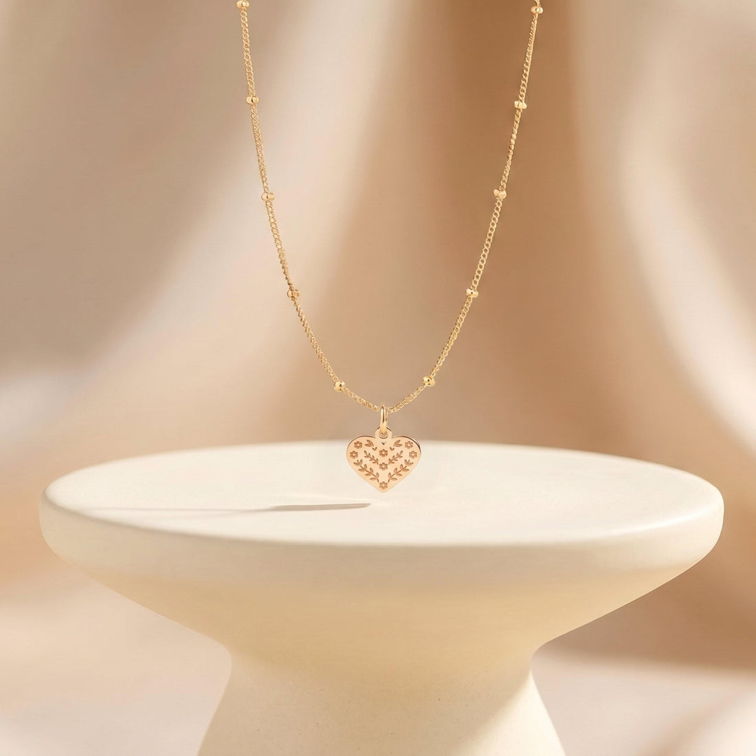 Heart Flower Charm Necklace