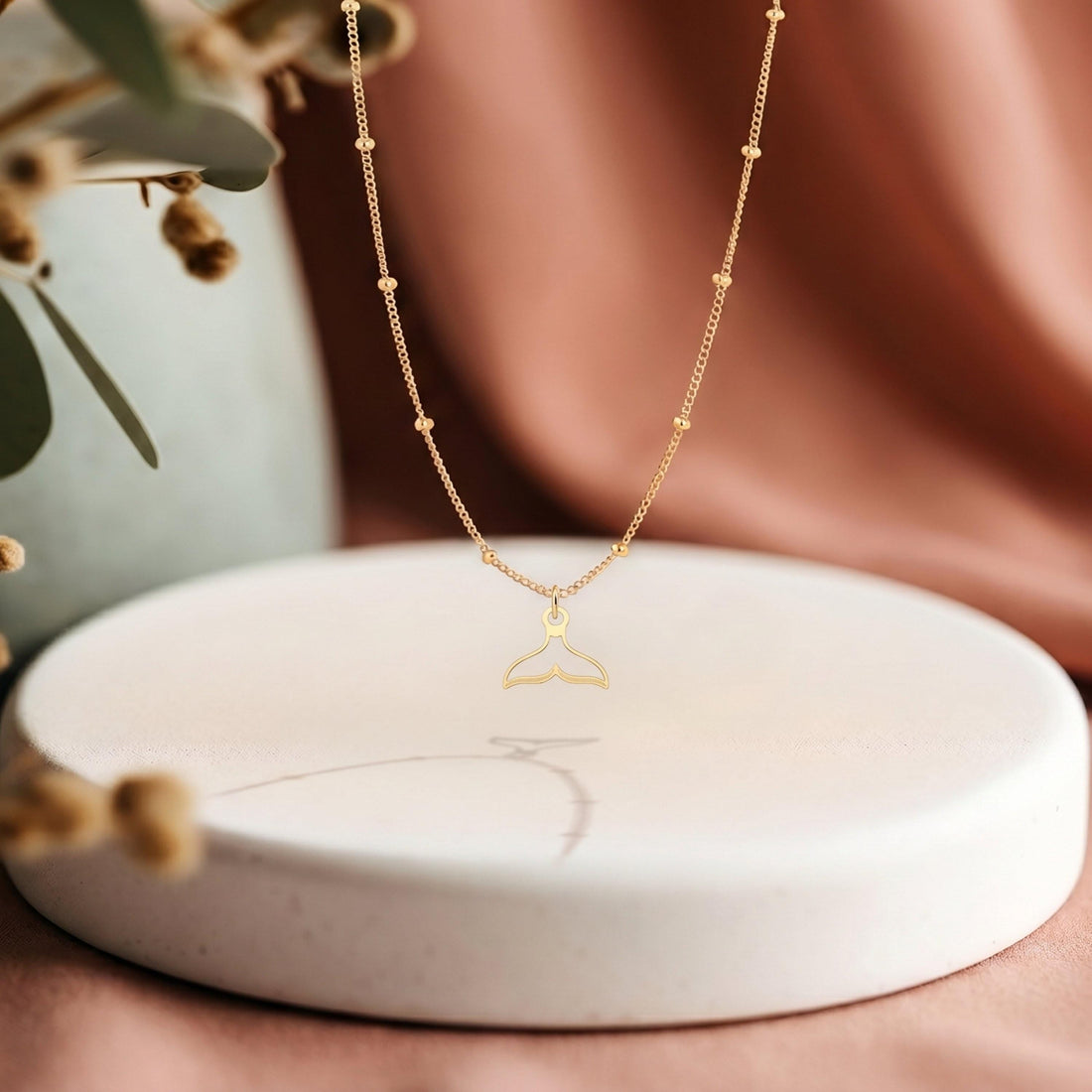 Whale Tail Cutout Beady Necklace