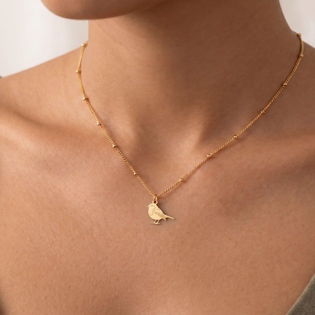 Sparrow Charm Beady Necklace