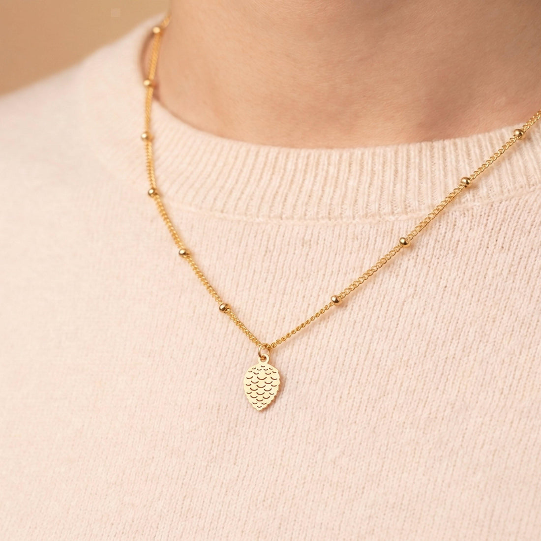 Pinecone Charm Beady Necklace