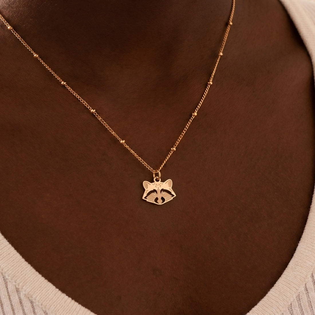 Raccoon Face Satellite Beady Necklace