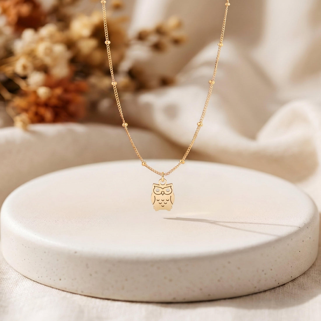 Owl Charm Beady Necklace