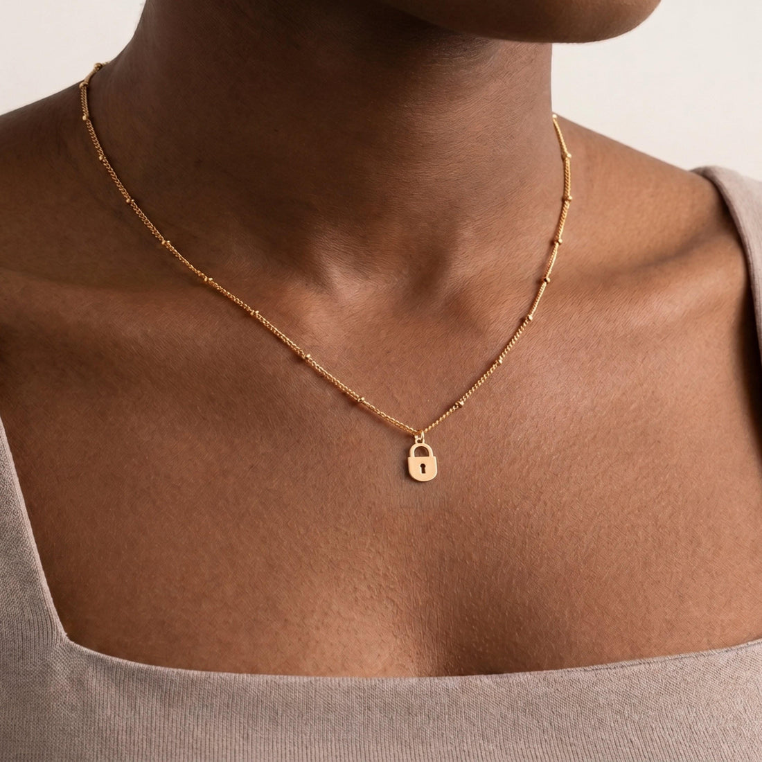 Padlock Charm Beady Necklace