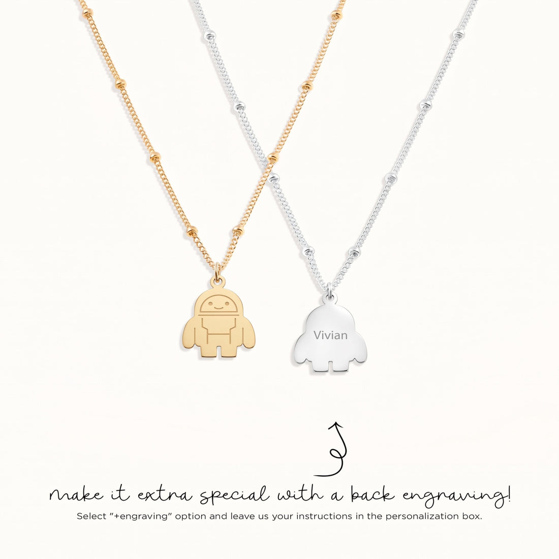 Android Robot Pendant Beady Necklace