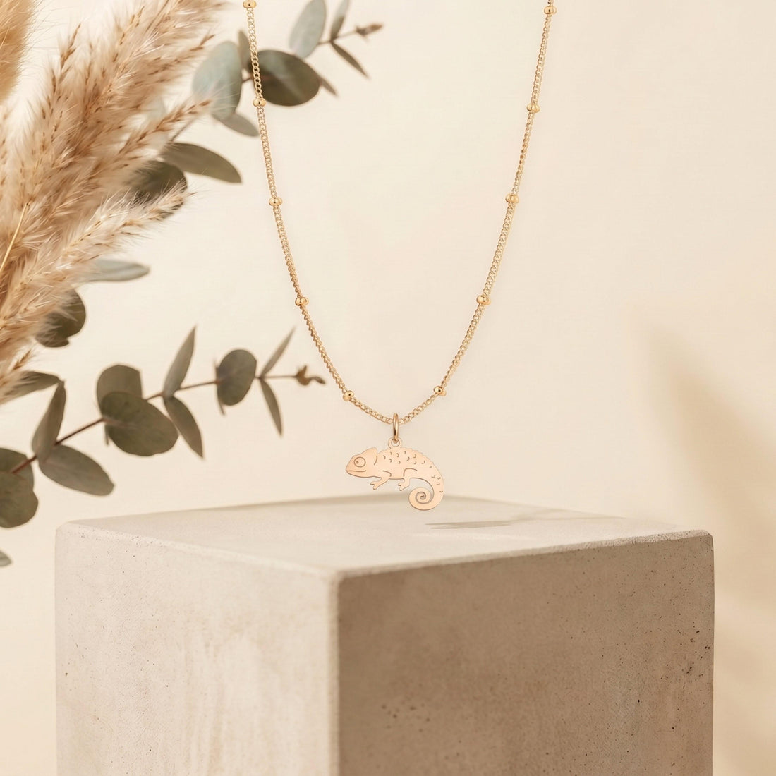 Chameleon Charm Beady Necklace