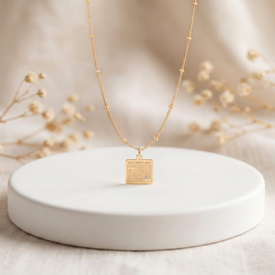 Calendar Square Charm Necklace