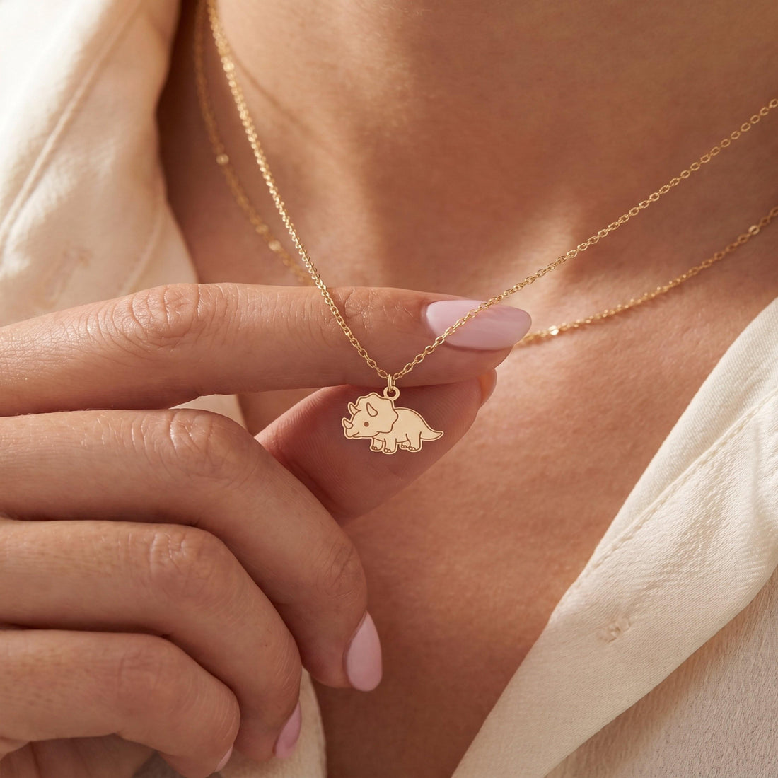 Dainty Triceratops Necklace Charm