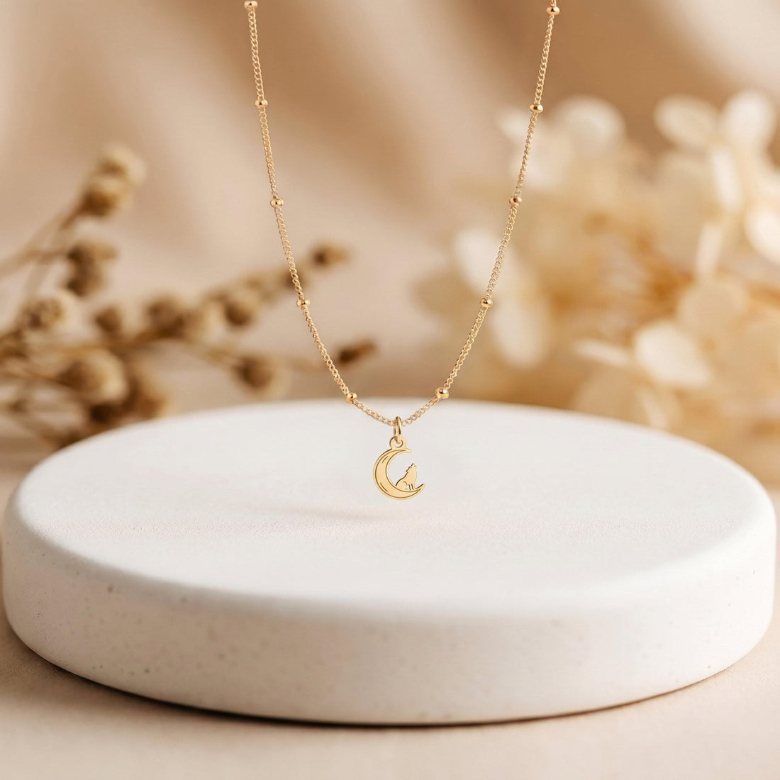 Moon Wolf Charm Necklace