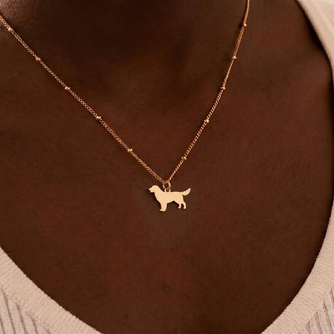Golden Retriever Charm Beady Necklace