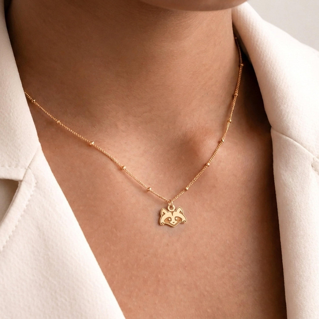 Raccoon Face Charm Necklace