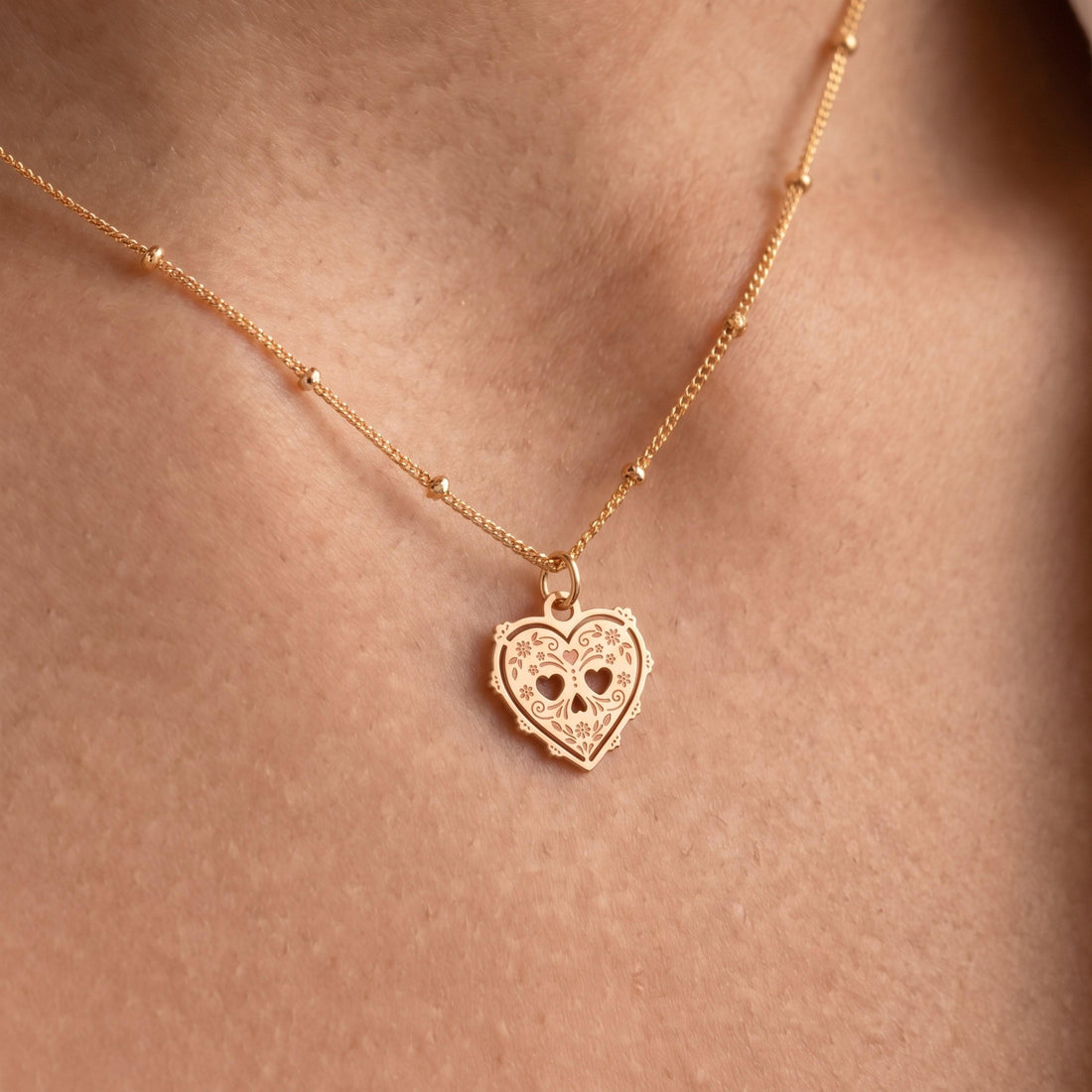 Sugar Skull Heart Charm