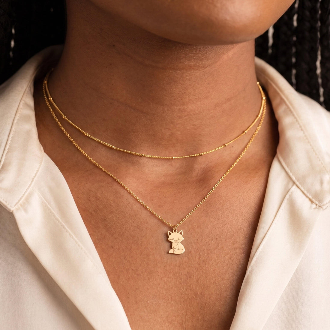 Sitting Fox Cub Necklace Charm