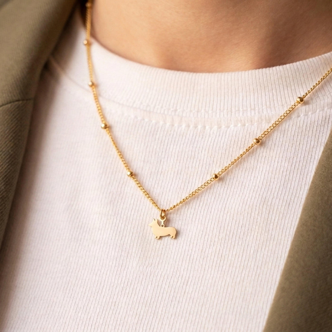 Corgi Charm Beady Necklace