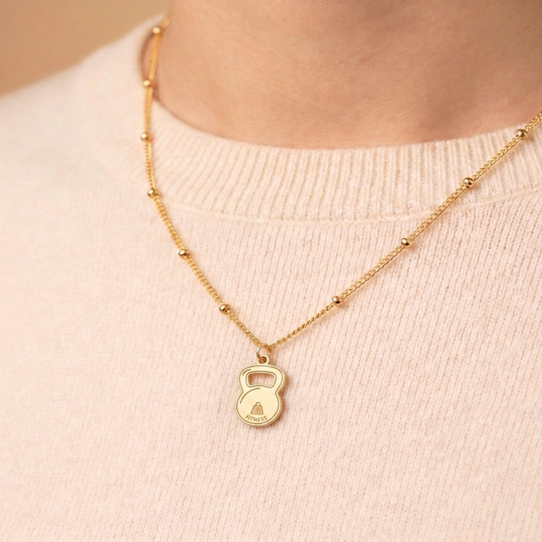 Kettlebell Charm Beady Necklace