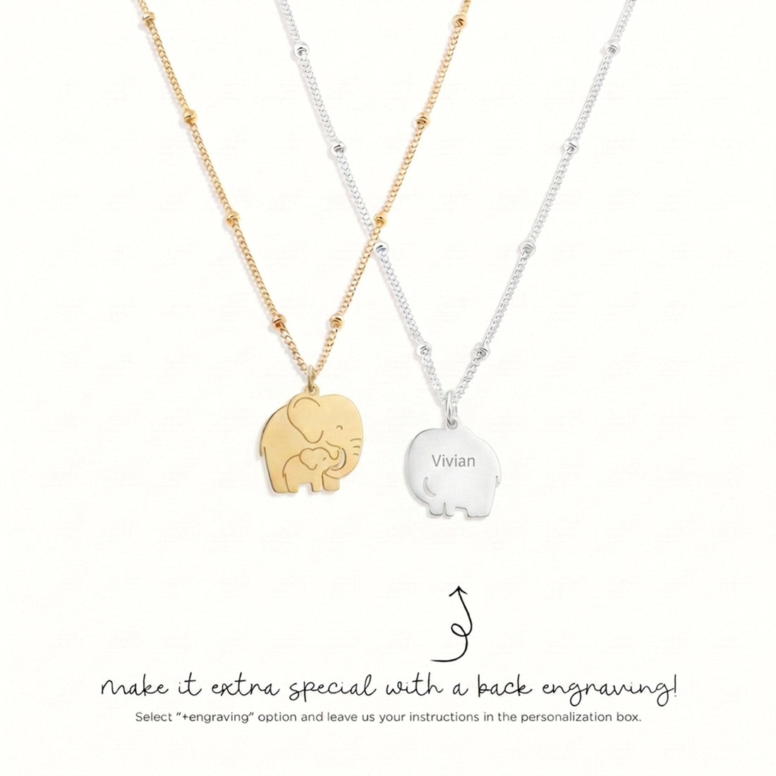 Elephant Mom Calf Charm Necklace