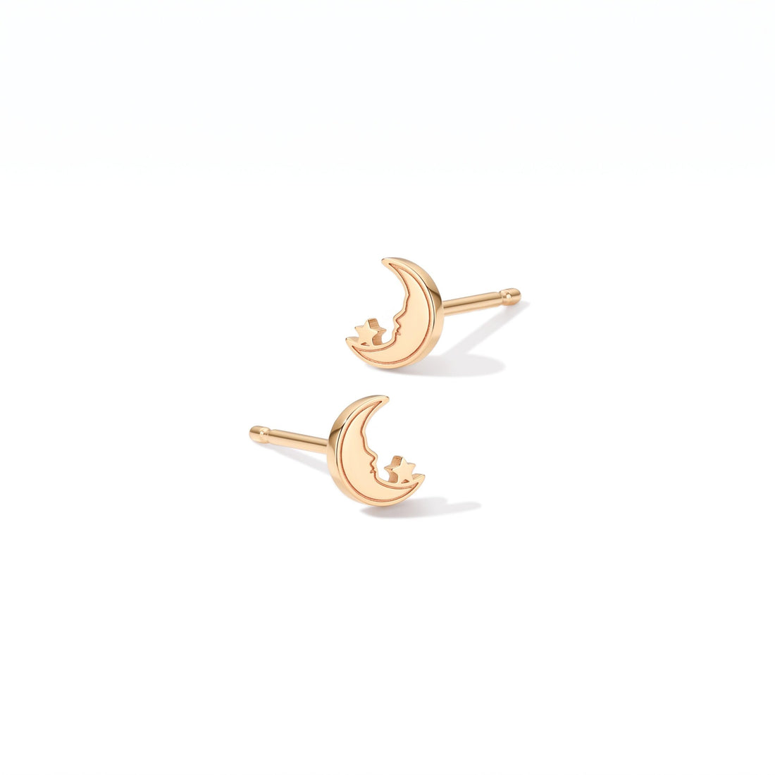 Crescent Moon Star Stud Earrings