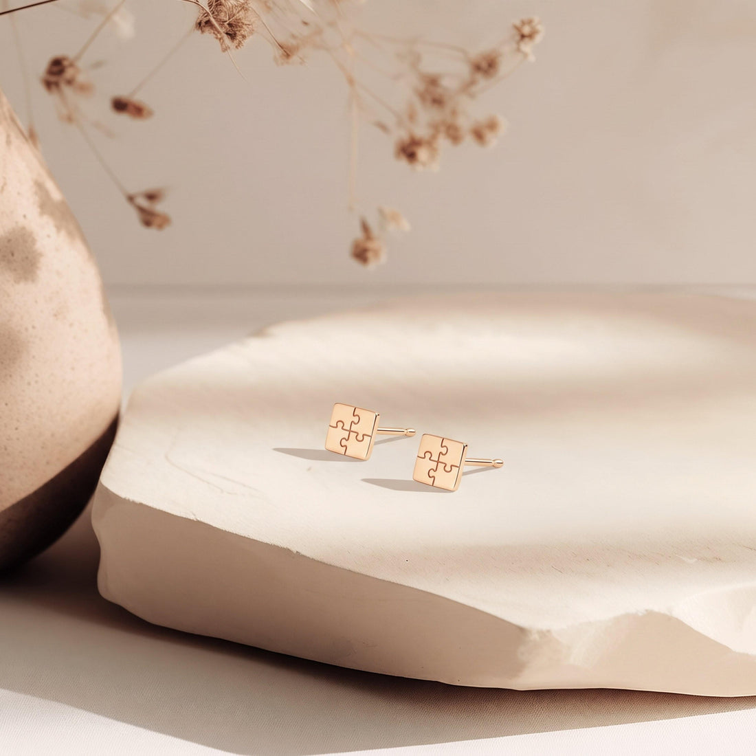 Puzzle Piece Charm Stud Earrings