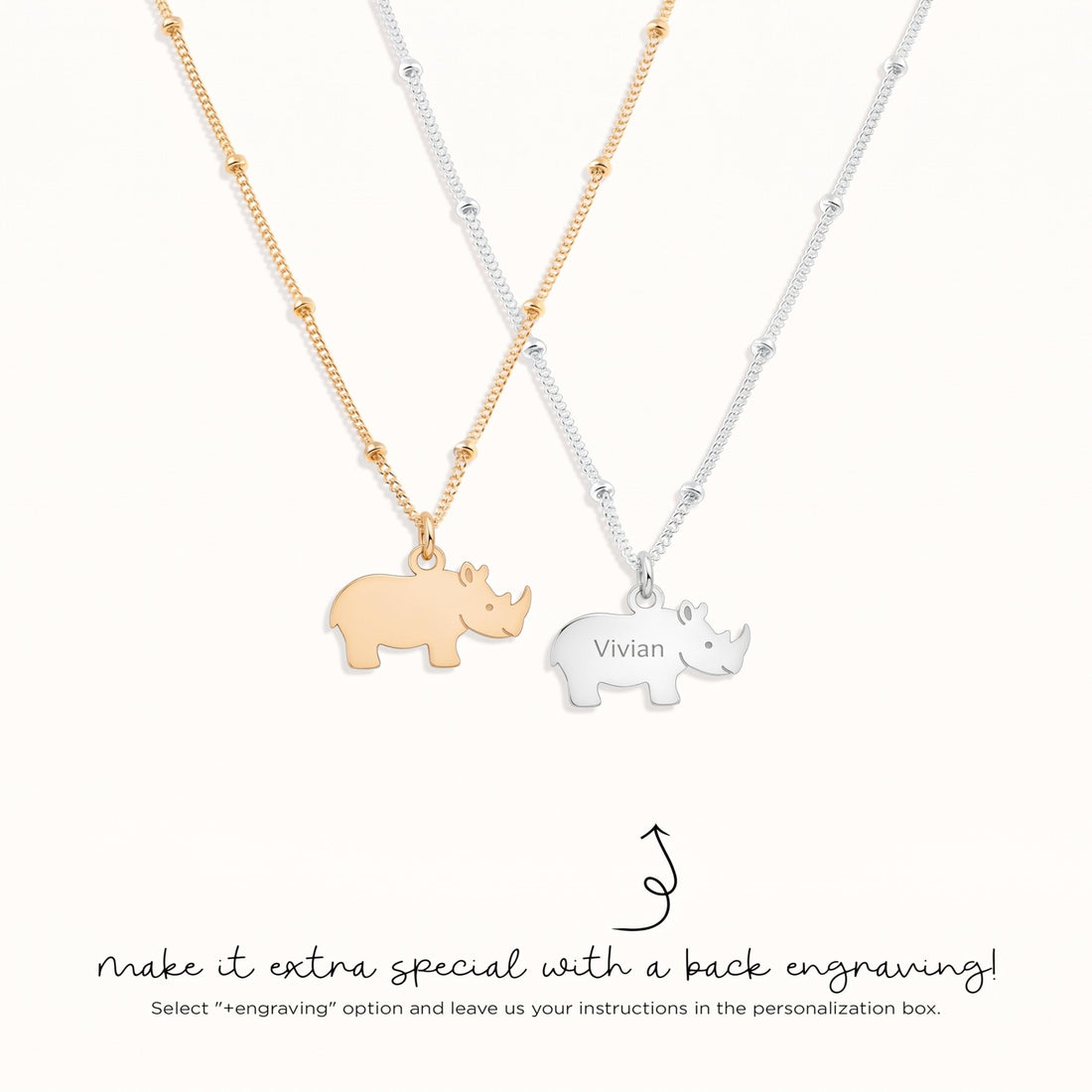 Rhino Charm Beady Necklace