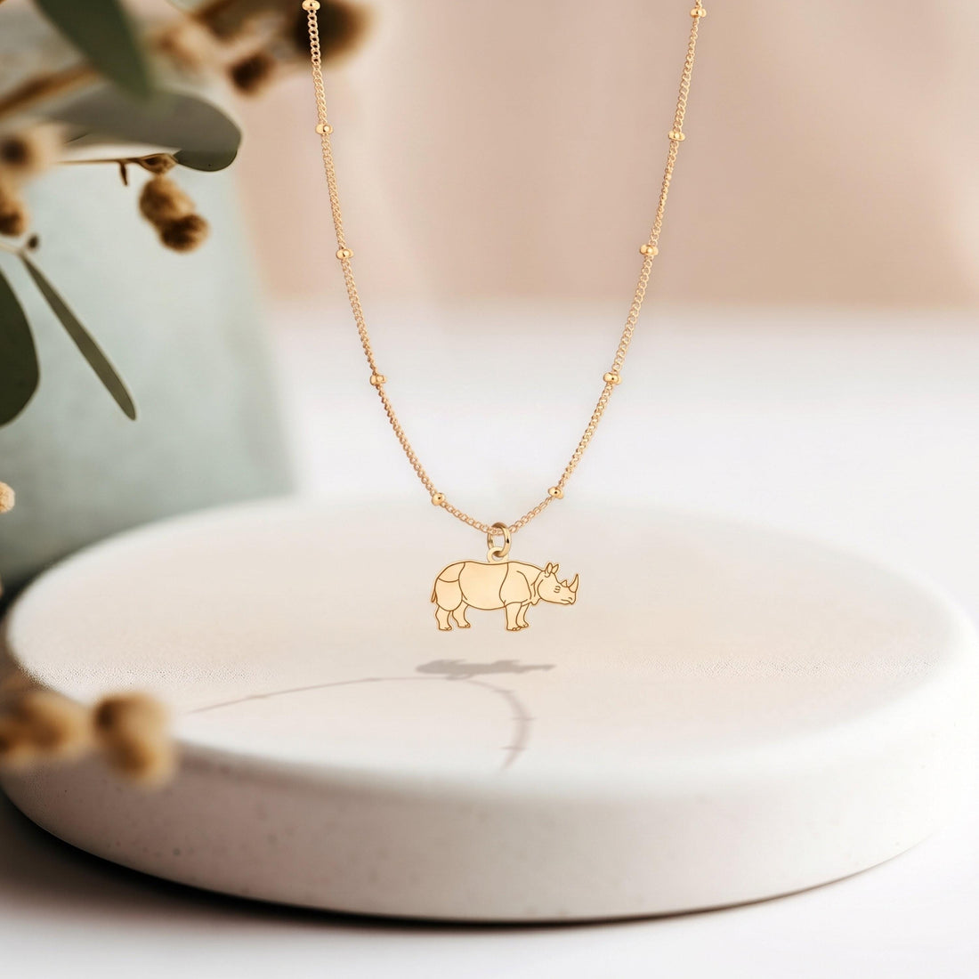 Rhinoceros Charm Beady Necklace
