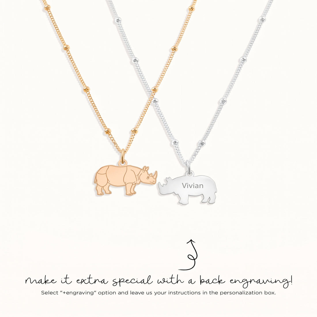 Rhinoceros Charm Beady Necklace