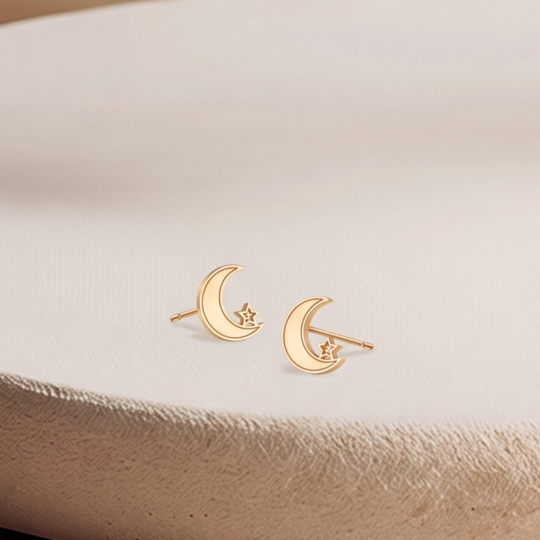 Crescent Moon Star Stud Earrings