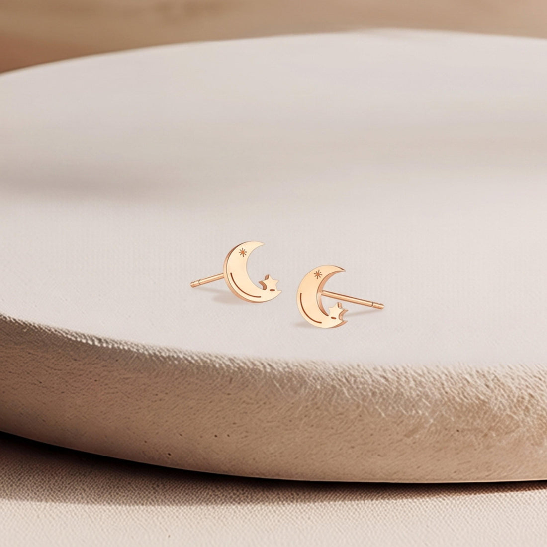 Crescent Moon Star Stud Earrings