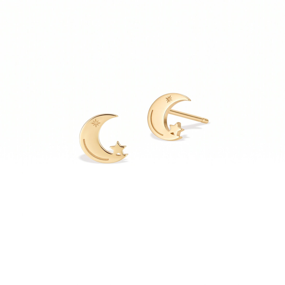 Crescent Moon Star Stud Earrings