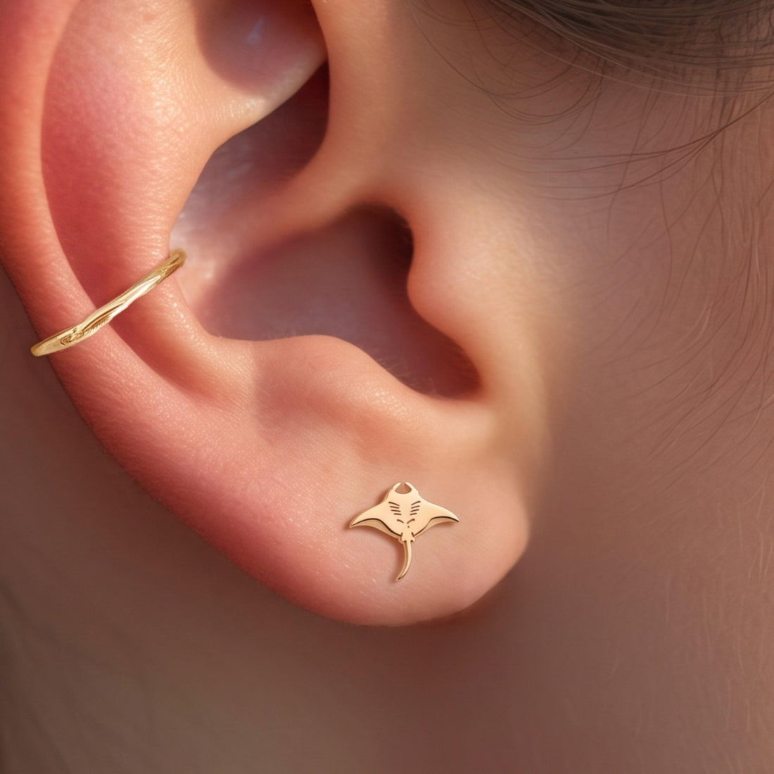 Manta Ray Charm Stud Earrings